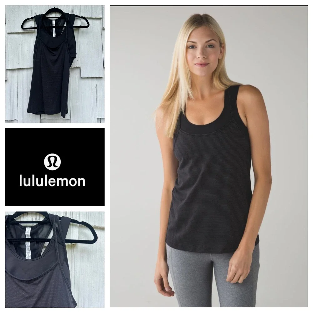 Lululemon Tough It Out Tank Top Black Built-in Bra Strappy‎ Back Mesh 6 W1L78S